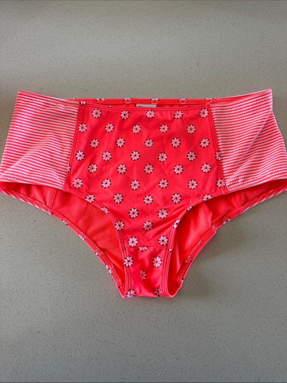 Abercrombie & Fitch Coral Pink Floral Striped Bikini Bottoms